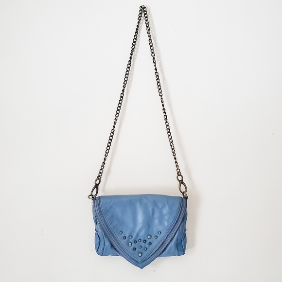 Matt & Nat Smoky Blue Crossbody Clutch Purse w Brass Studs & Zipper Detail - Picture 2 of 7